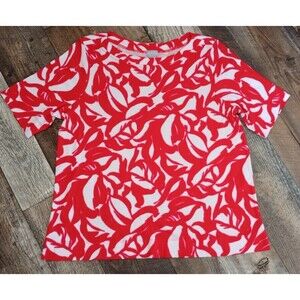 Women's Chico's Pima Leaf Print Everyday Tee Red White, Size XL